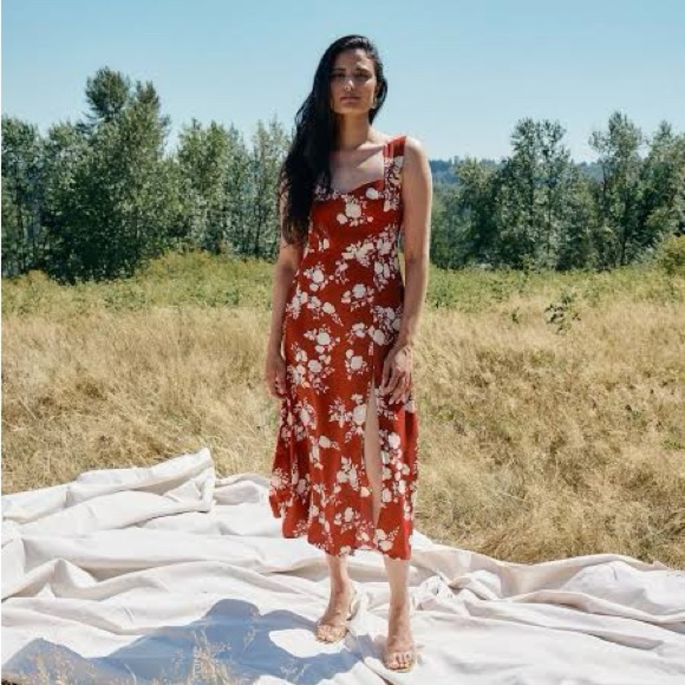Park & Fifth Rust Floral Slip Dress with White Flowers